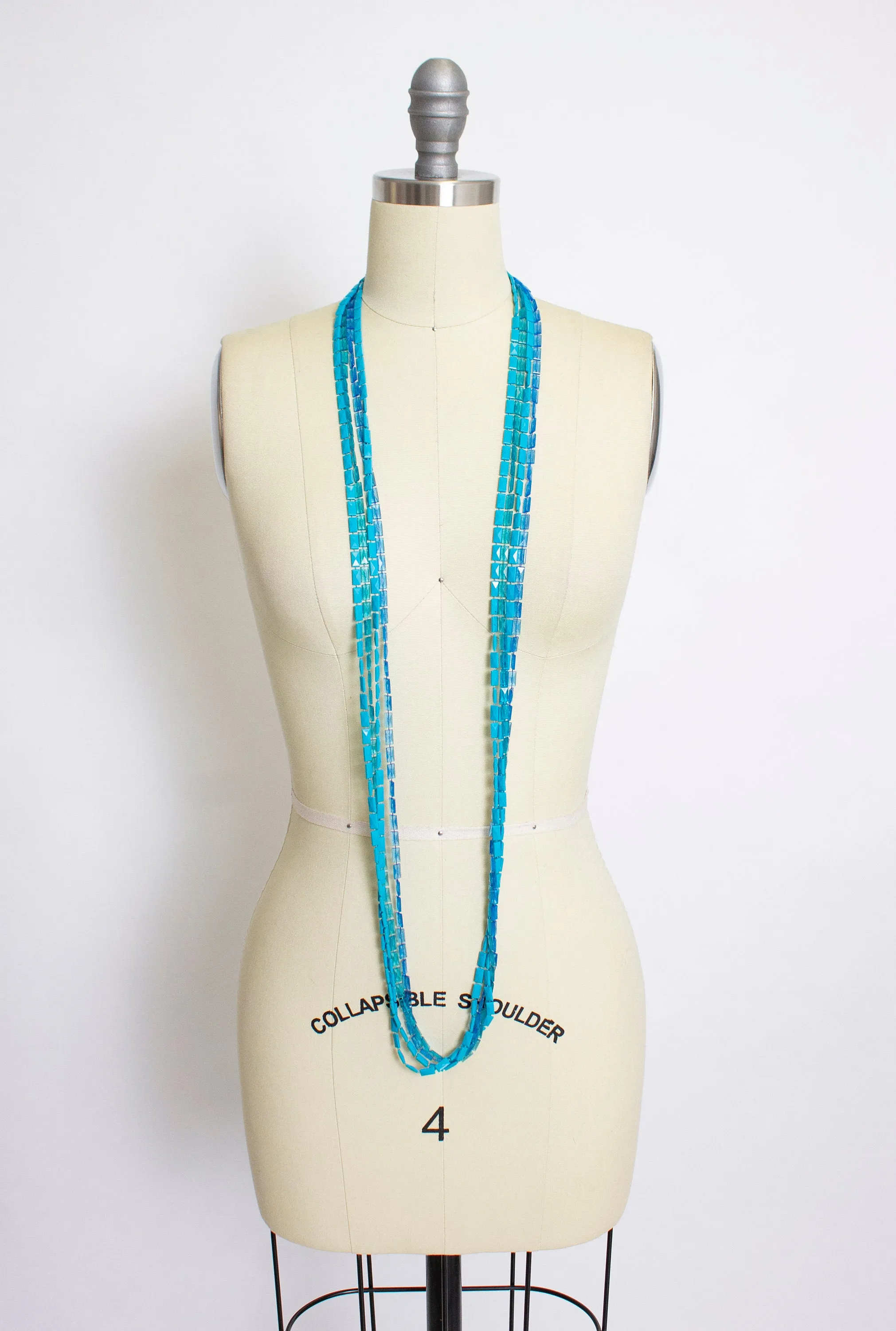 1960s Necklace Blue Beaded Long Multi Strand