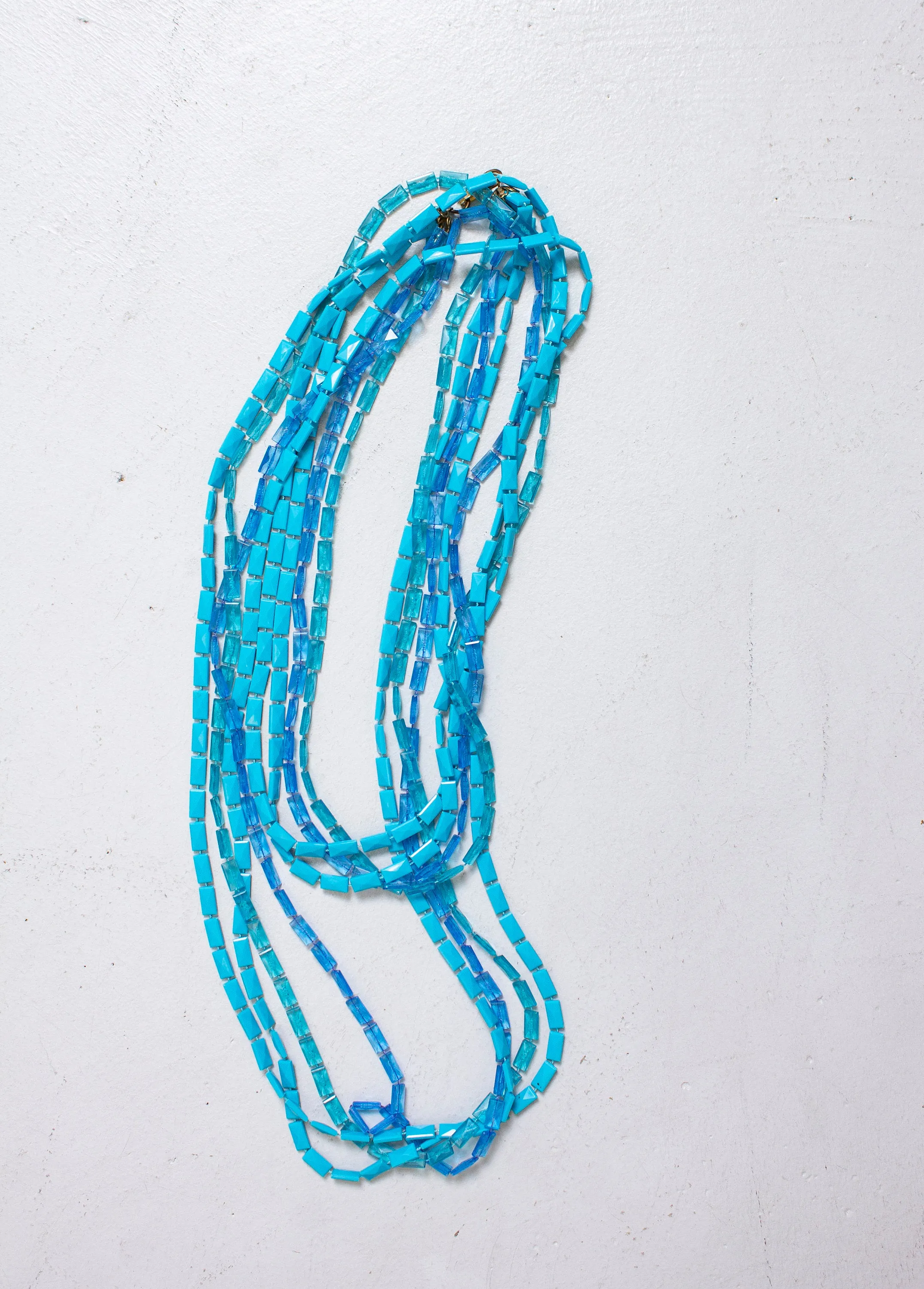 1960s Necklace Blue Beaded Long Multi Strand