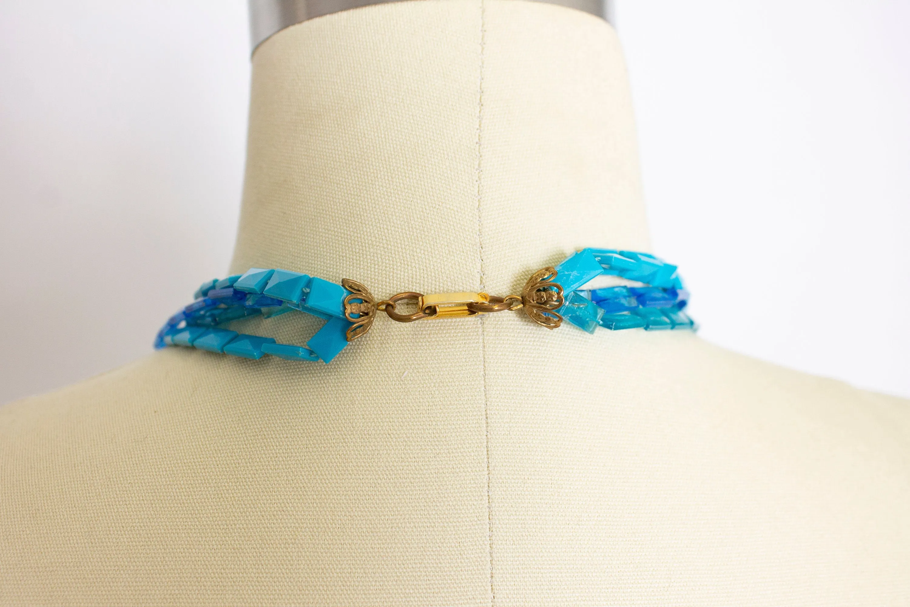 1960s Necklace Blue Beaded Long Multi Strand