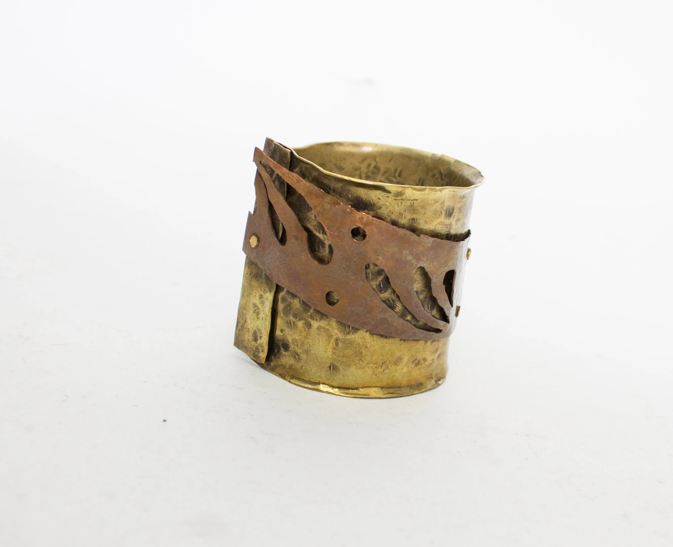 1980s Brutalist Bracelet Metal Cuff Copper Brass Modernist