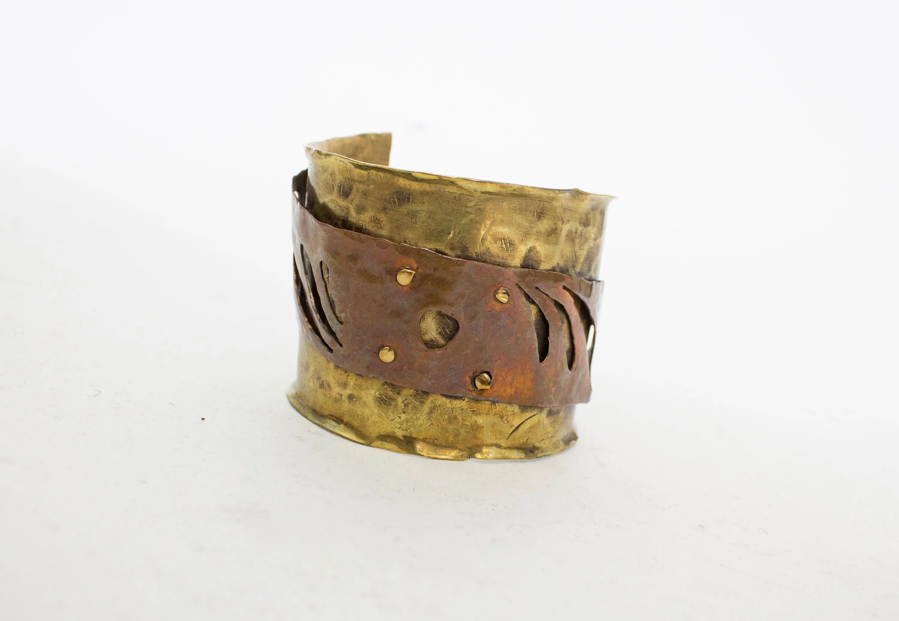 1980s Brutalist Bracelet Metal Cuff Copper Brass Modernist