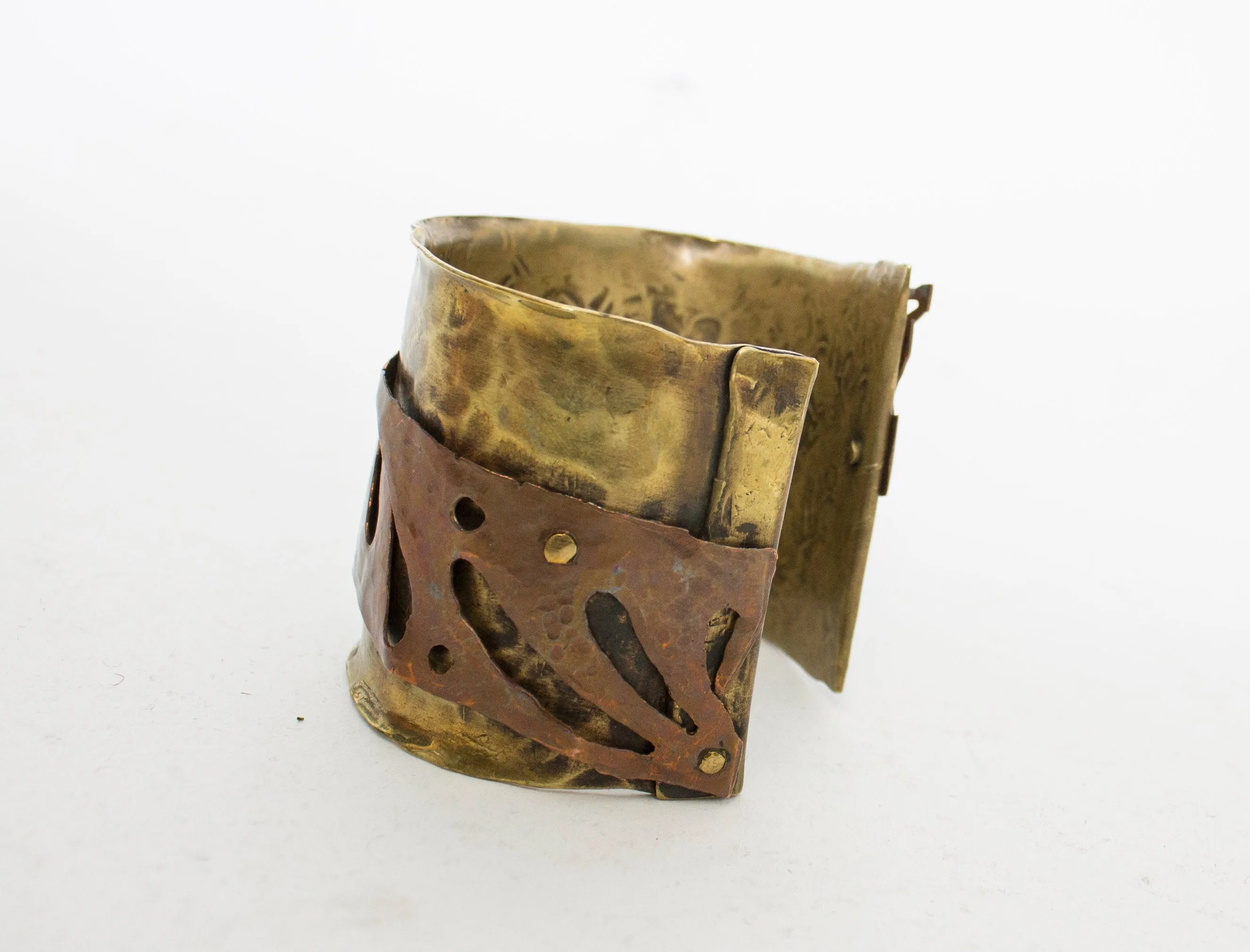 1980s Brutalist Bracelet Metal Cuff Copper Brass Modernist