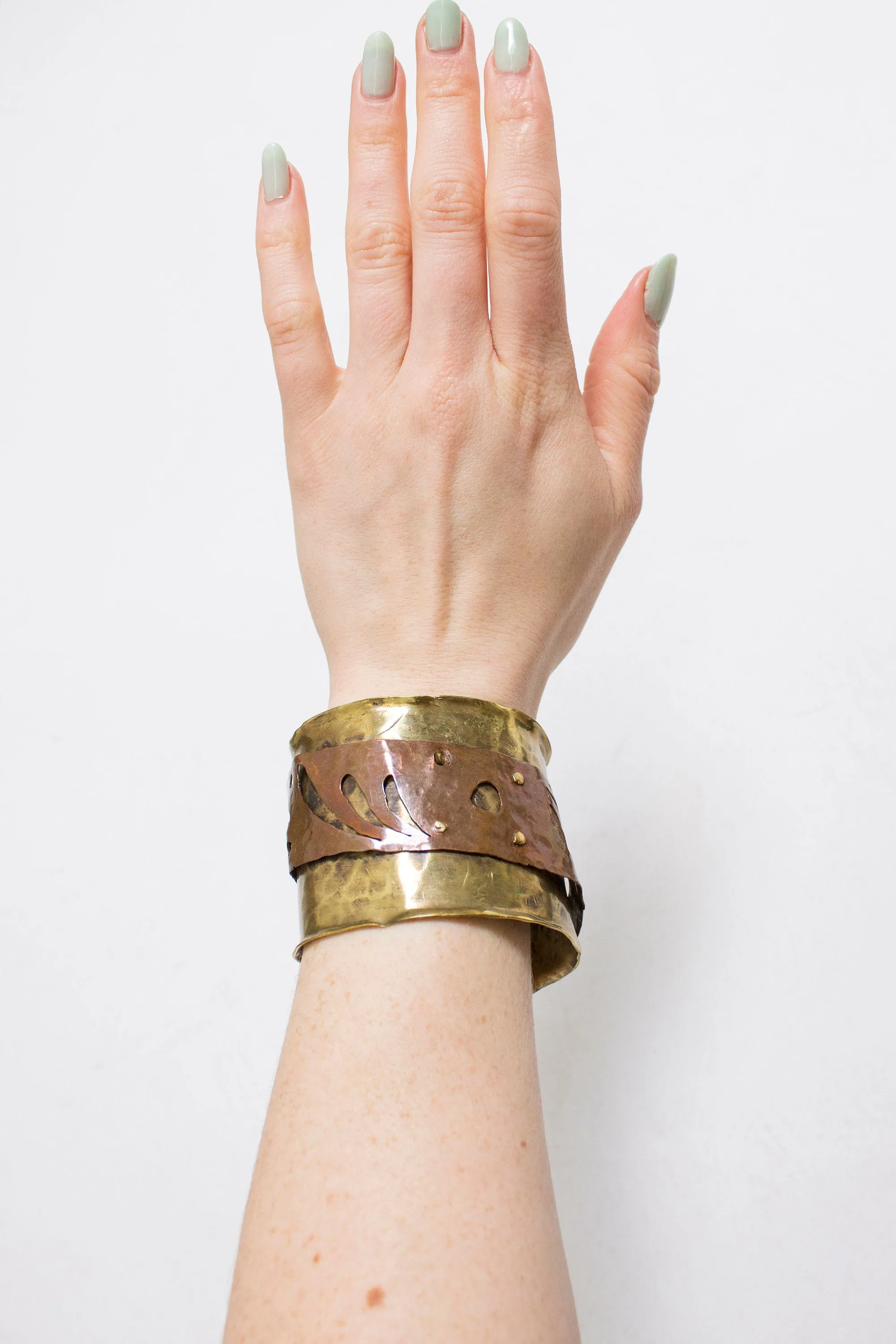 1980s Brutalist Bracelet Metal Cuff Copper Brass Modernist