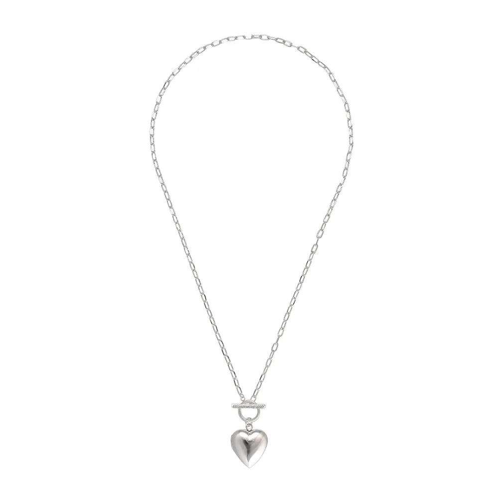 925 Silver Plated Heart Locket Toggle Necklace