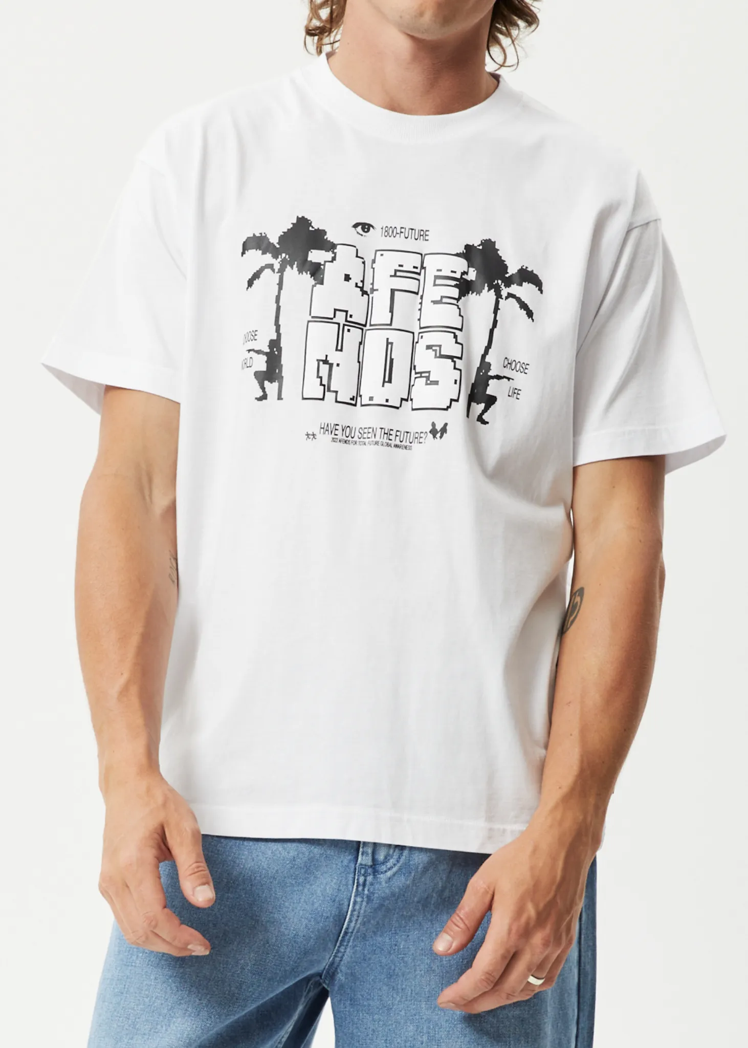 AFENDS Mens Choose Life - Boxy Graphic T-Shirt - White