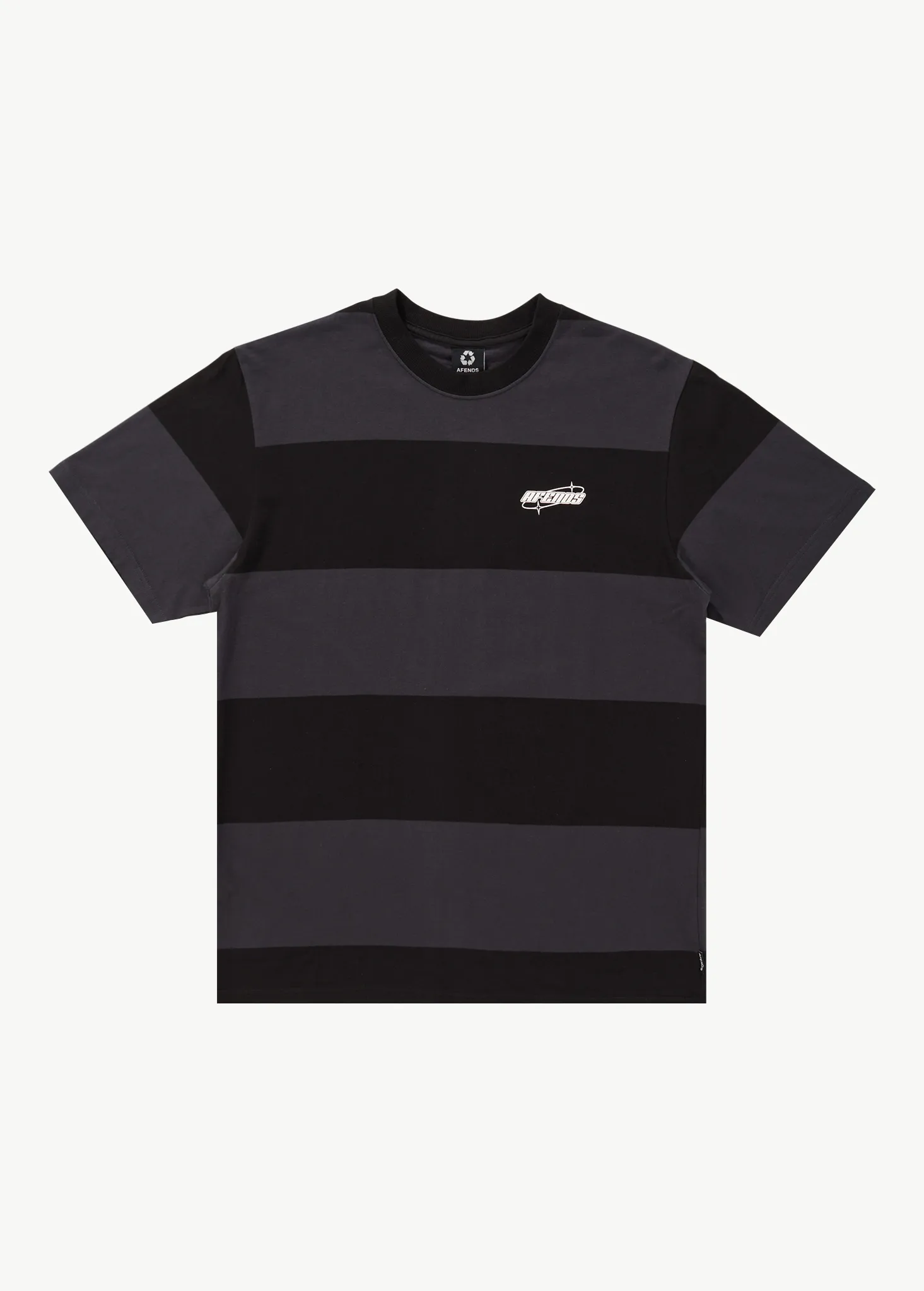 AFENDS Mens Continual - Retro Graphic Logo T-Shirt - Black Stripe