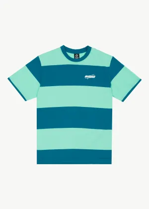 AFENDS Mens Continual - Retro Graphic Logo T-Shirt - Jade Stripe