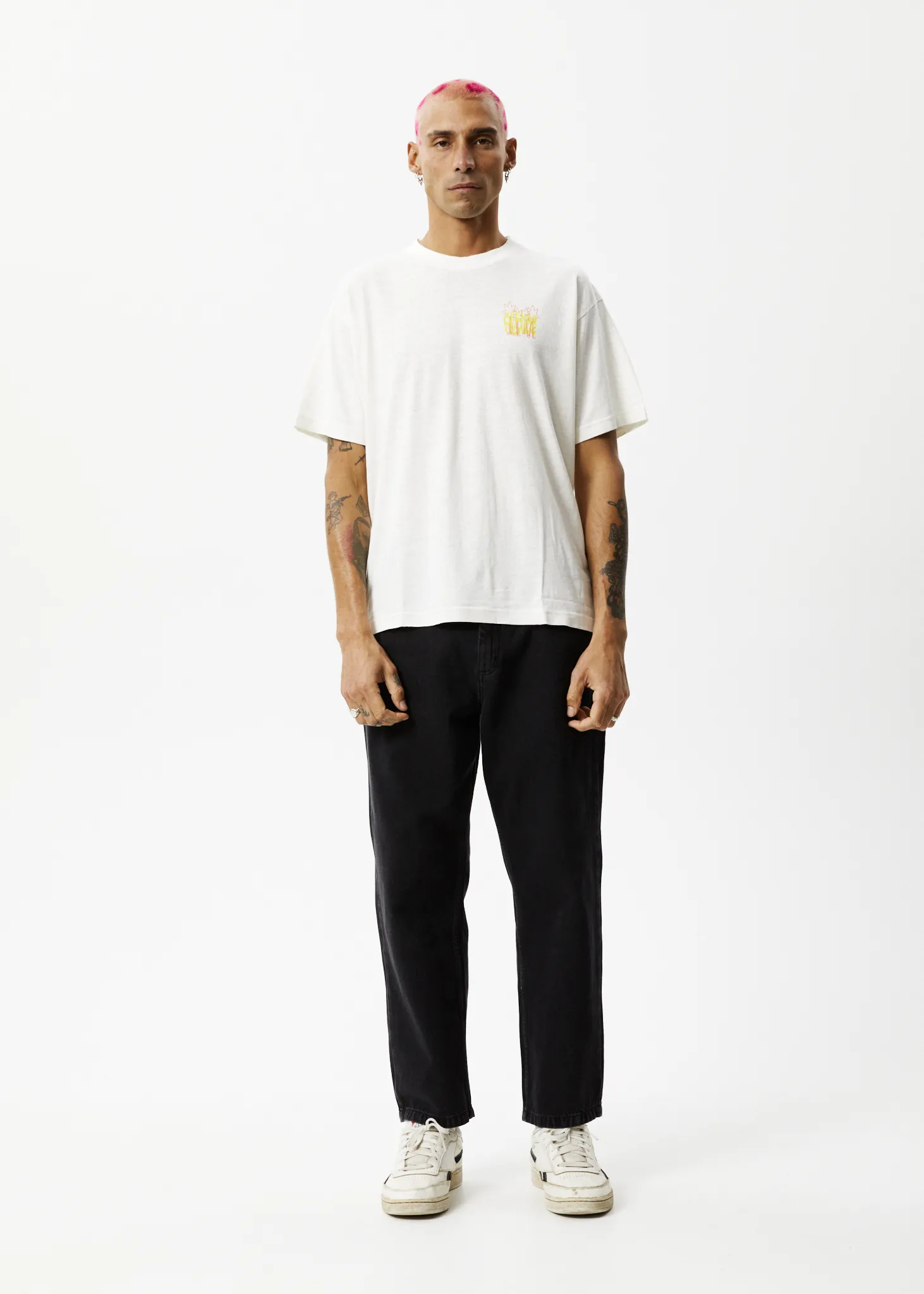 AFENDS Mens Vibrations - Boxy Graphic T-Shirt - Off White