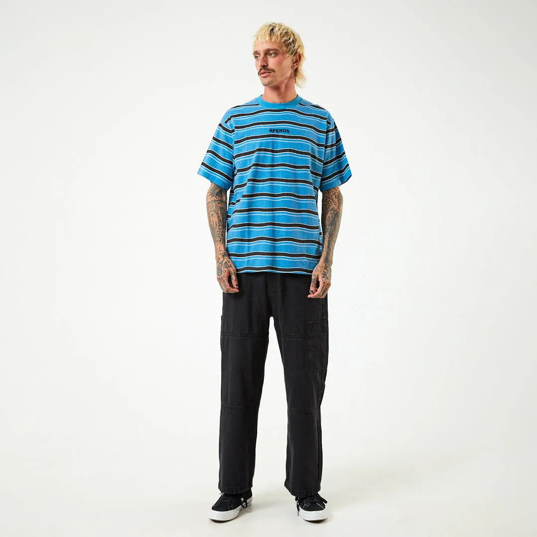 AFENDS Mens Warped - Retro Striped T-Shirt- Dark Teal