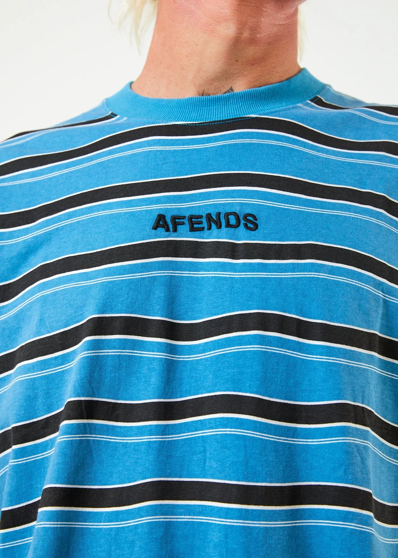 AFENDS Mens Warped - Retro Striped T-Shirt- Dark Teal