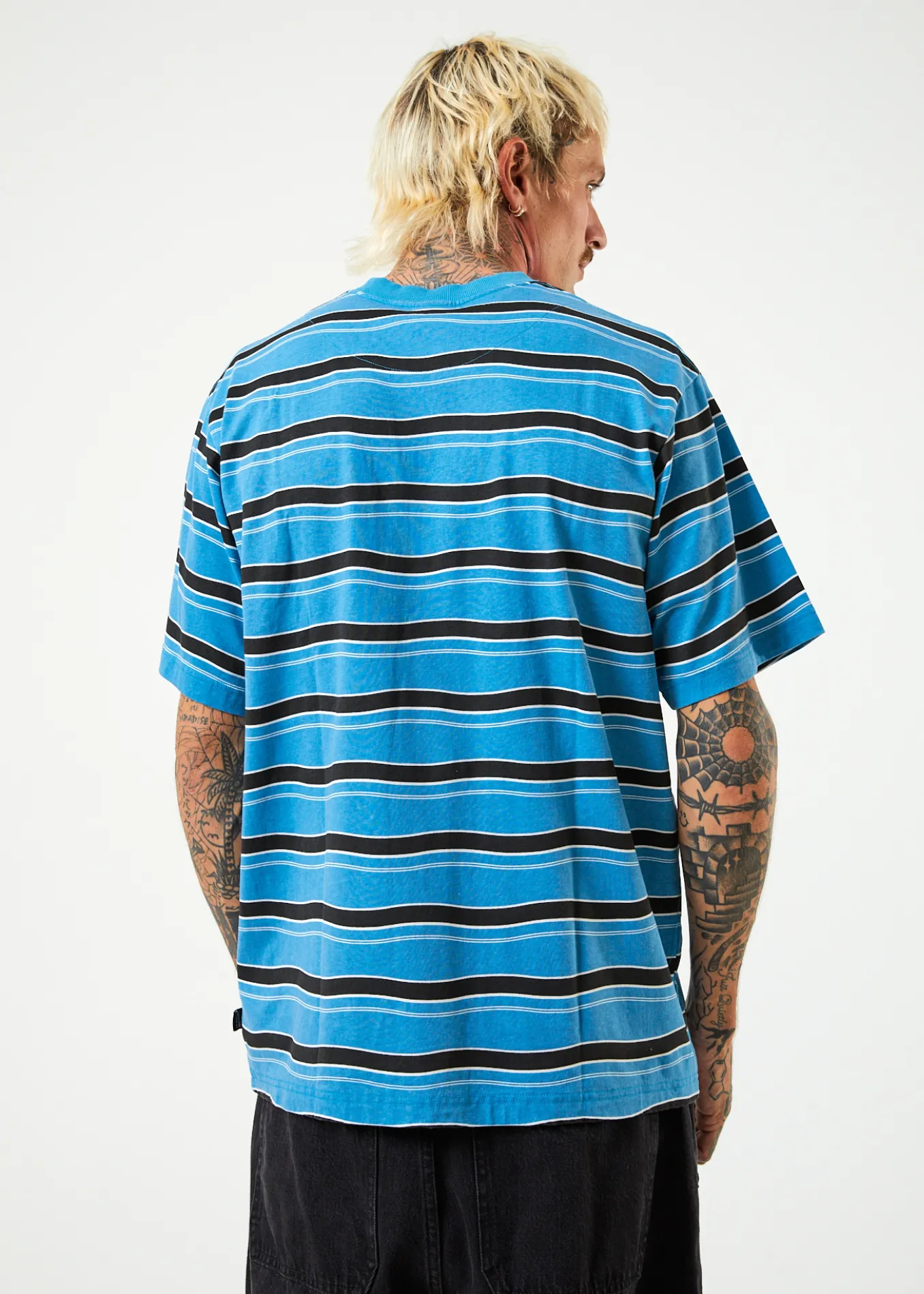 AFENDS Mens Warped - Retro Striped T-Shirt- Dark Teal