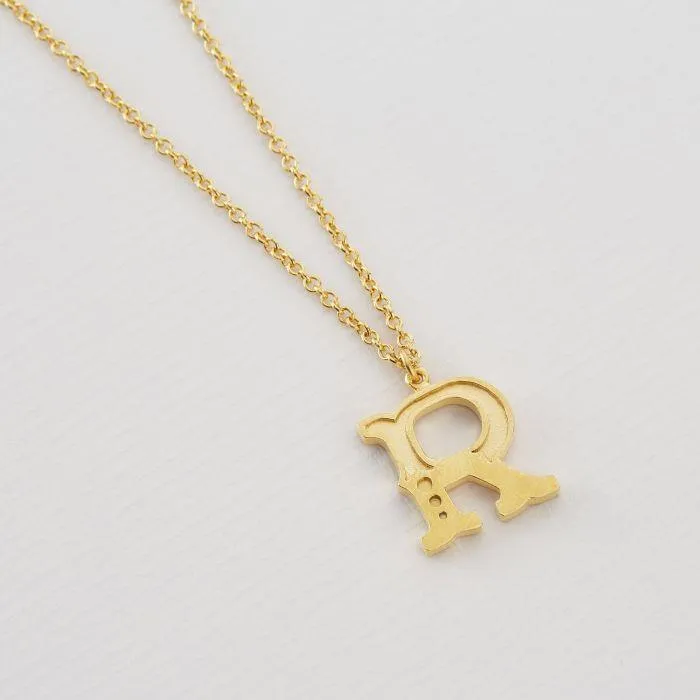 Alex Monroe 22ct Gold Vermeil Just My Type Letter R Necklace