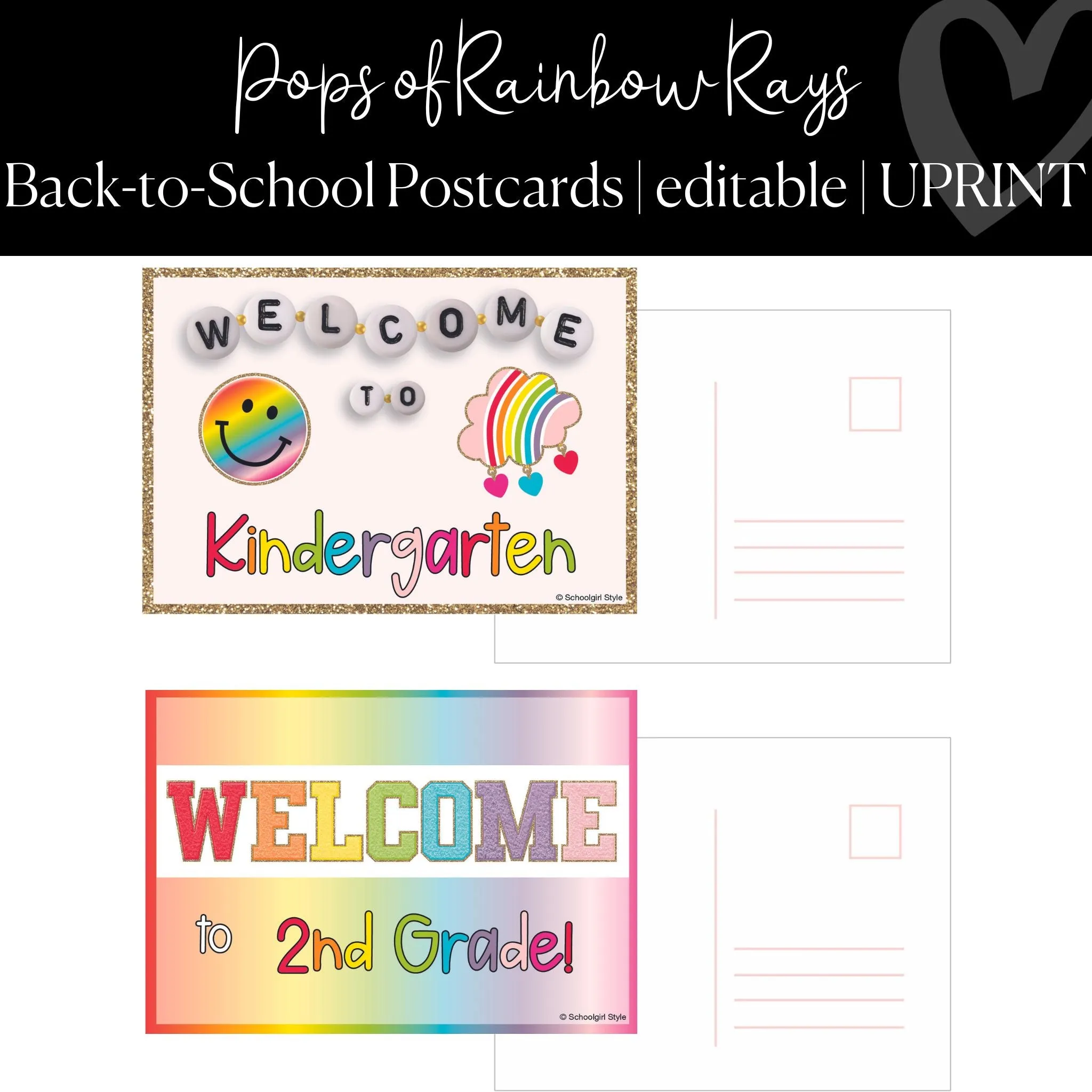 Back-to-School Postcards | Positive Classroom Community | Pops of Rainbow Rays |  UPRINT |Schoolgirl Style