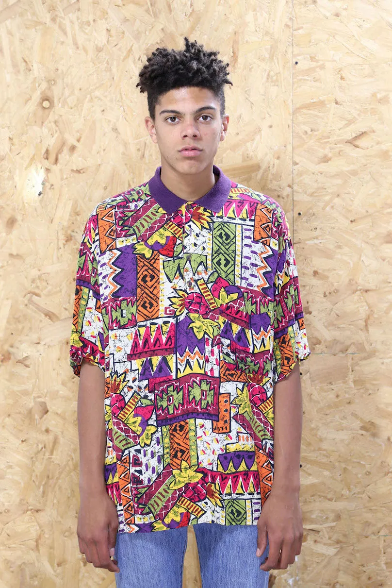 Bold Aztec Print Polo Shirt