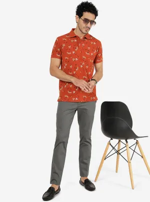 Bombay Brown Printed Slim Fit Polo T-Shirt | Greenfibre