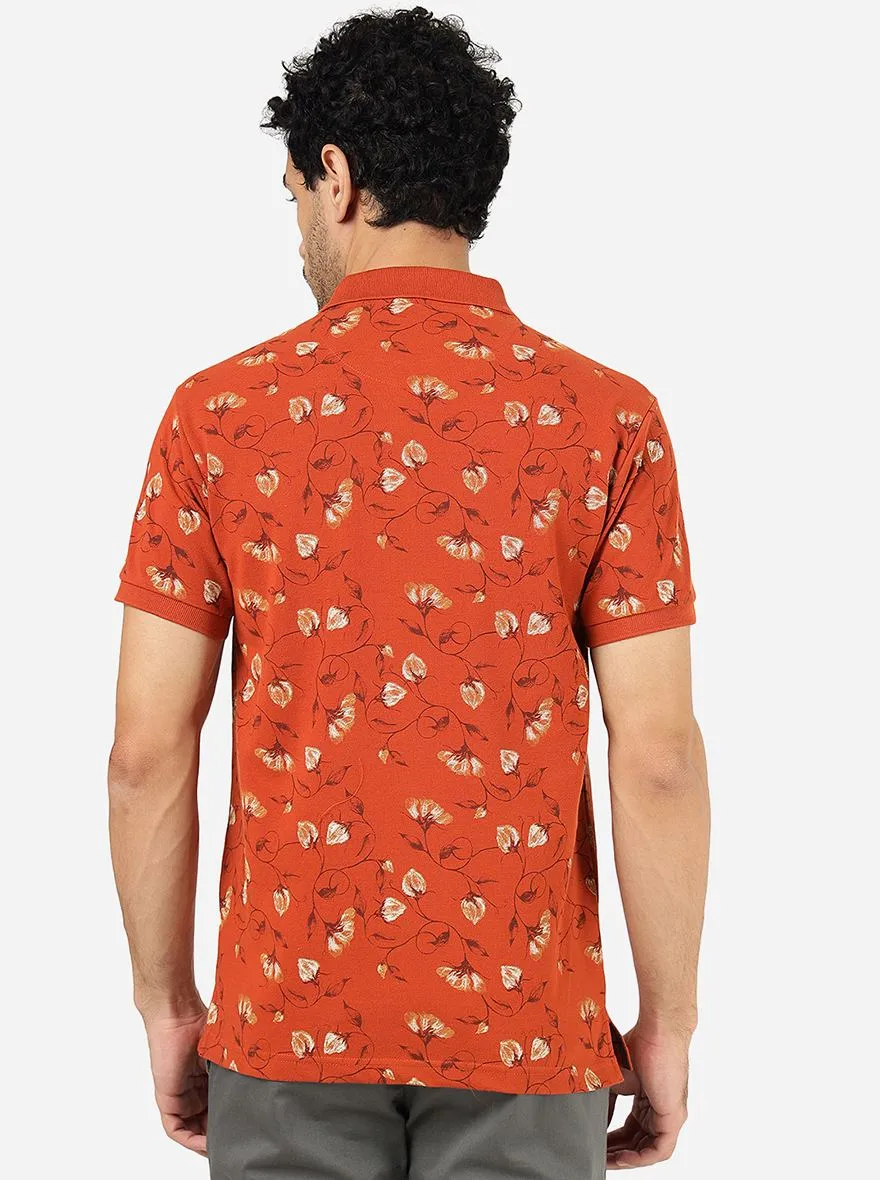 Bombay Brown Printed Slim Fit Polo T-Shirt | Greenfibre