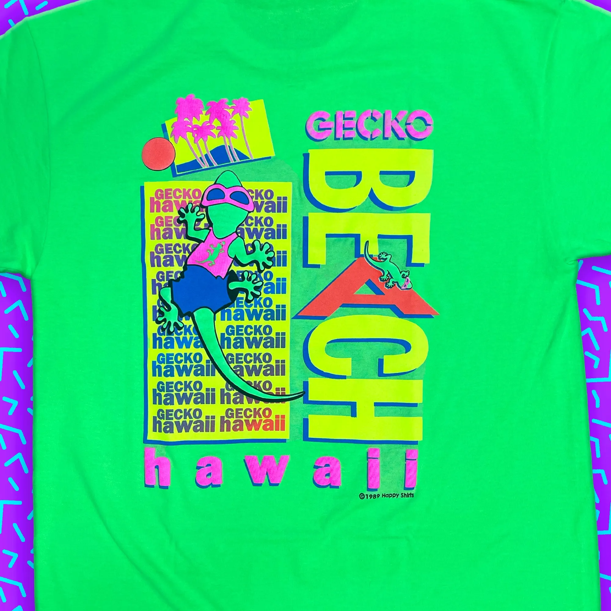 Bootleg Beach Postcard '89 - 1980's Neon Green