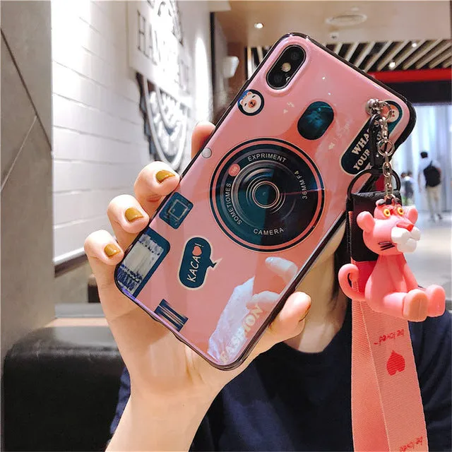 Camera Retro bracket Phone case for xiaomi redmi 6 6a 5 5plus 4 4x note5 6pro note6 retro style soft tpu cover Lanyard stand