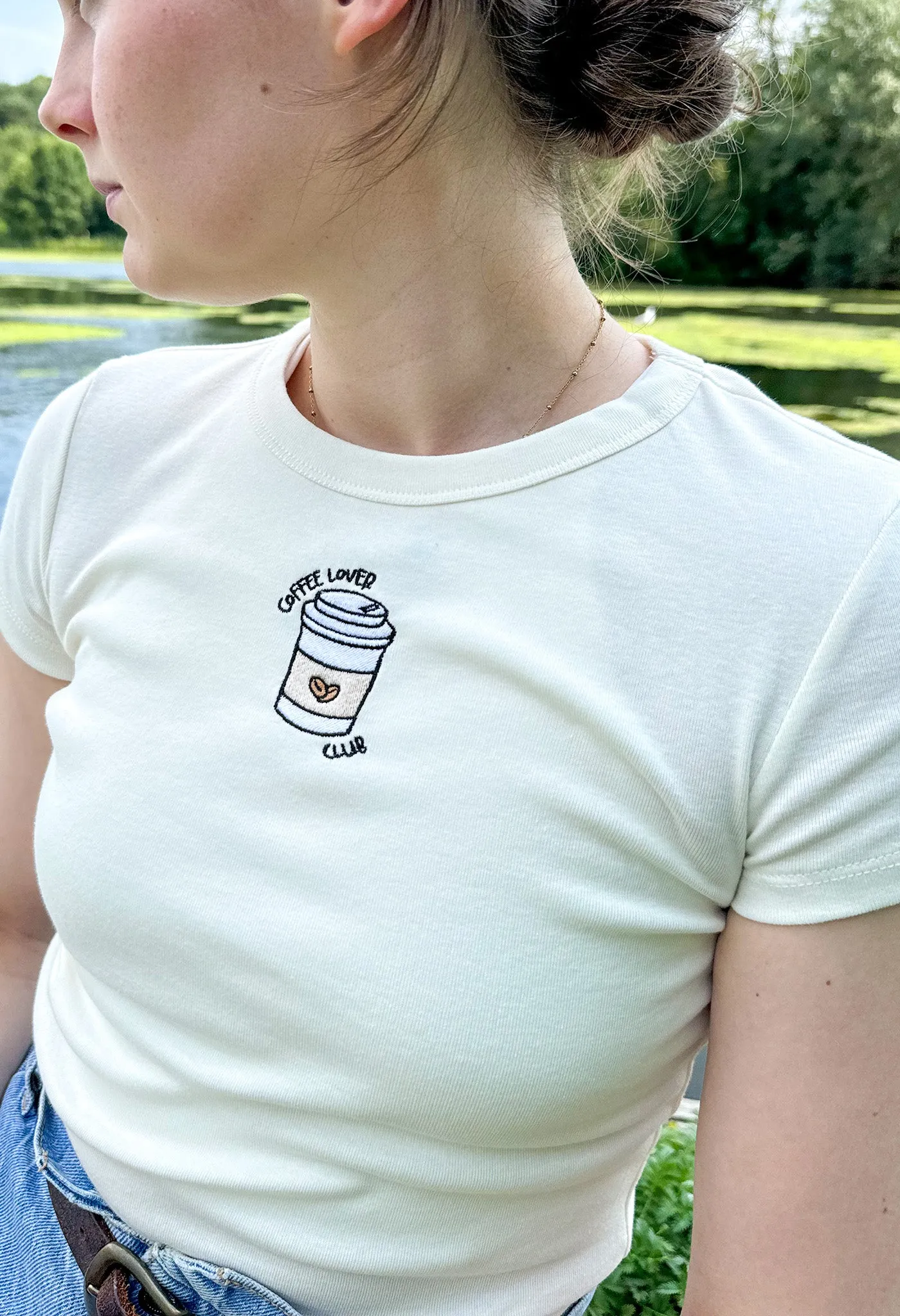 Coffee Lover Embroidered Micro Rib Baby Tee