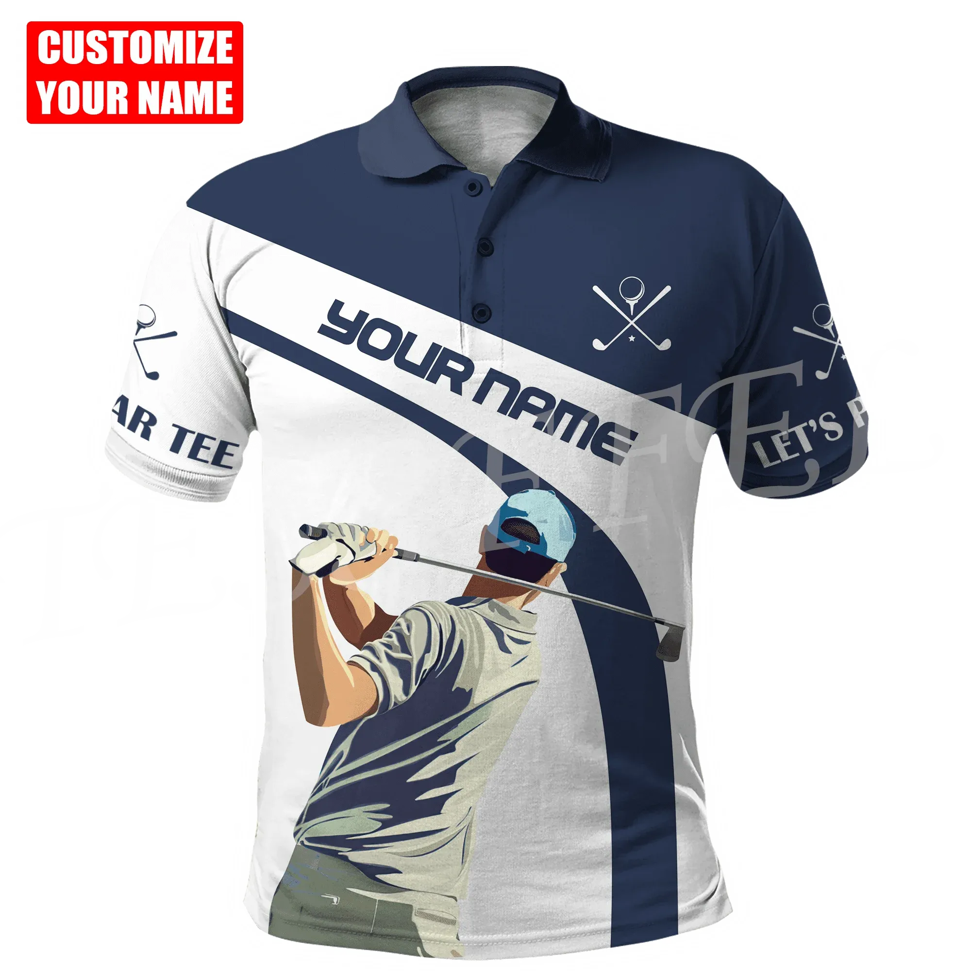 CustomName Golfer Player Sports Retro 3DPrint Summer Casual Polo Shirts Streetwear Short Sleeves T-Shirts