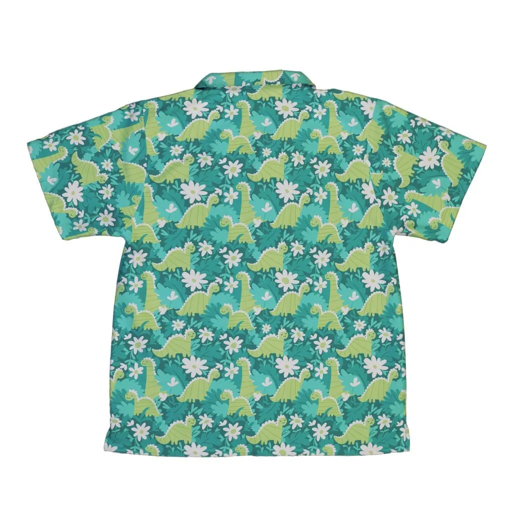 Dinosaur Smiles Flowers and Leaves Youth Hawaiian Shirt