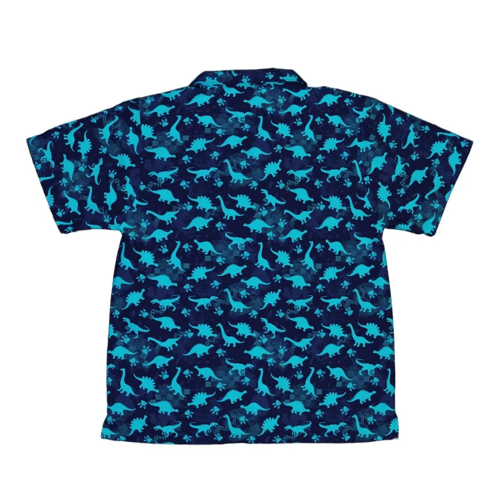 Dinosaur Urban Geometric Blue Dinosaur Youth Hawaiian Shirt