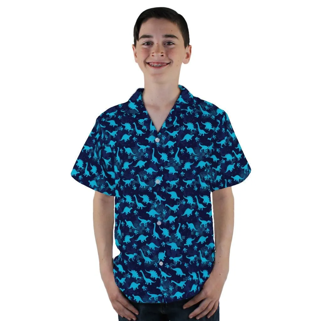 Dinosaur Urban Geometric Blue Dinosaur Youth Hawaiian Shirt