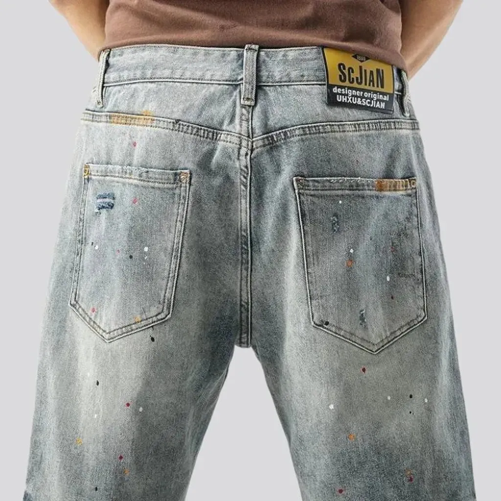 Distressed baggy men's jeans shorts