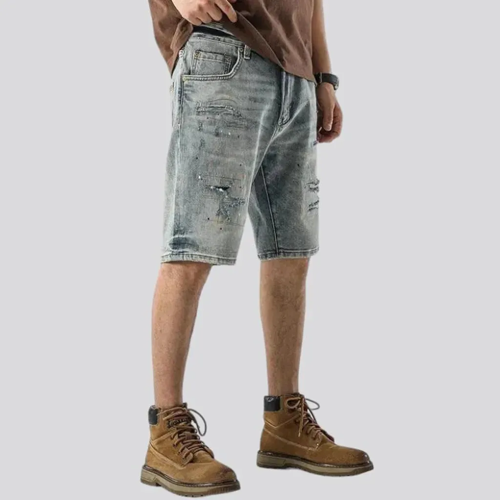 Distressed baggy men's jeans shorts