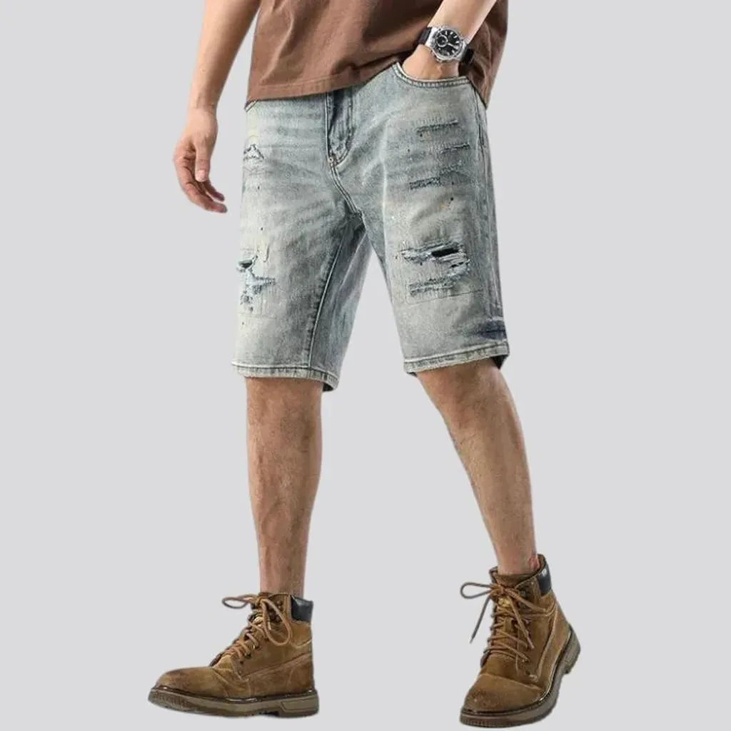 Distressed baggy men's jeans shorts