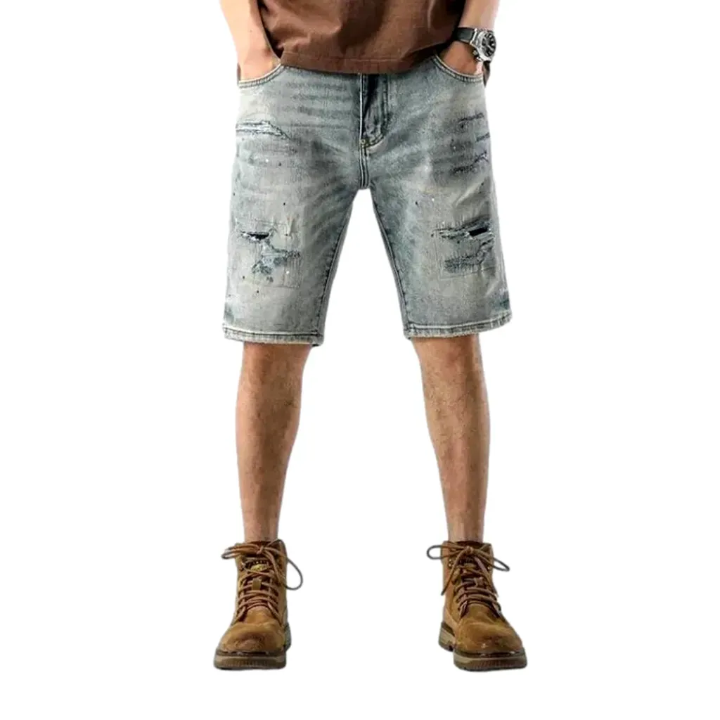 Distressed baggy men's jeans shorts