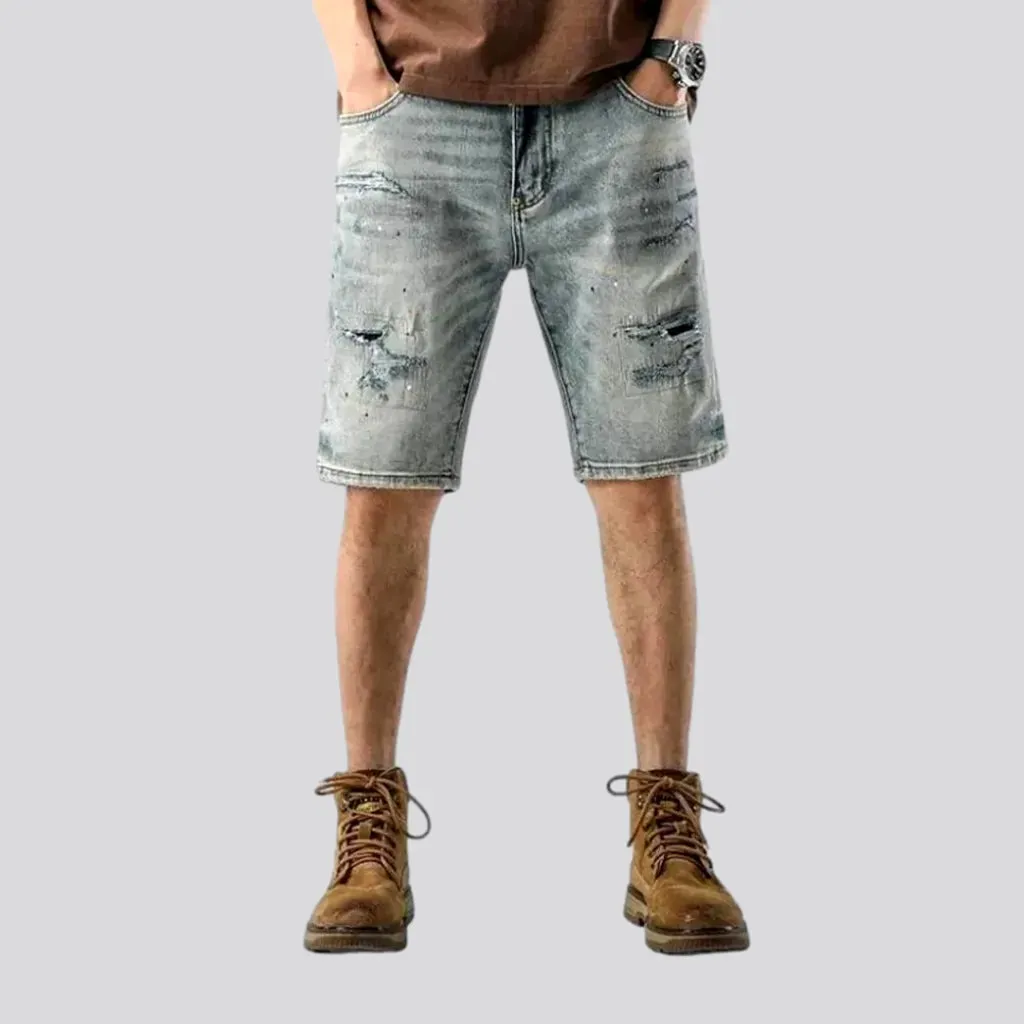 Distressed baggy men's jeans shorts