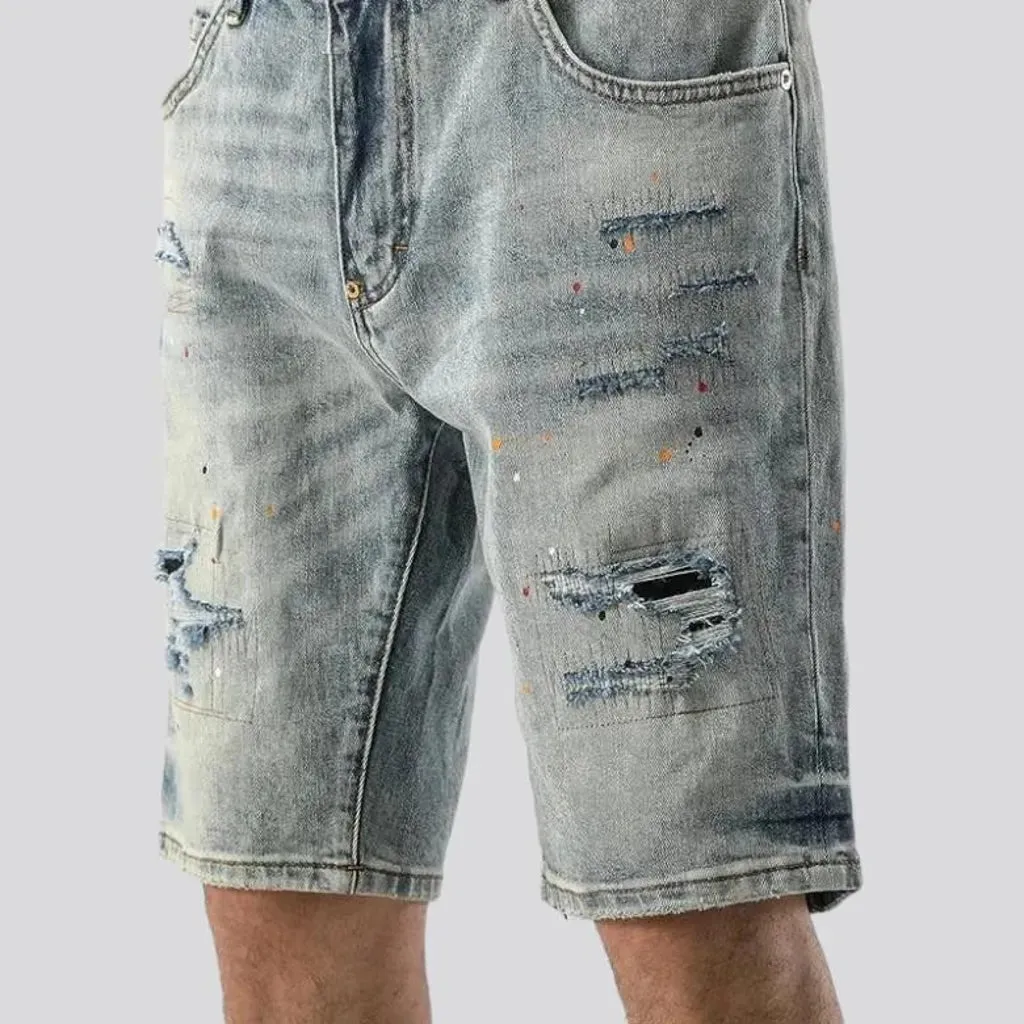 Distressed baggy men's jeans shorts