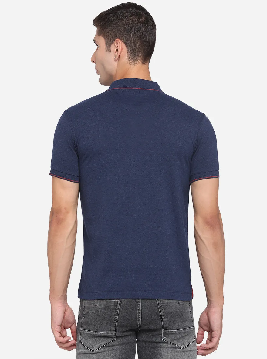 Eclipse Blue Solid Slim Fit Polo T-Shirt | Greenfibre