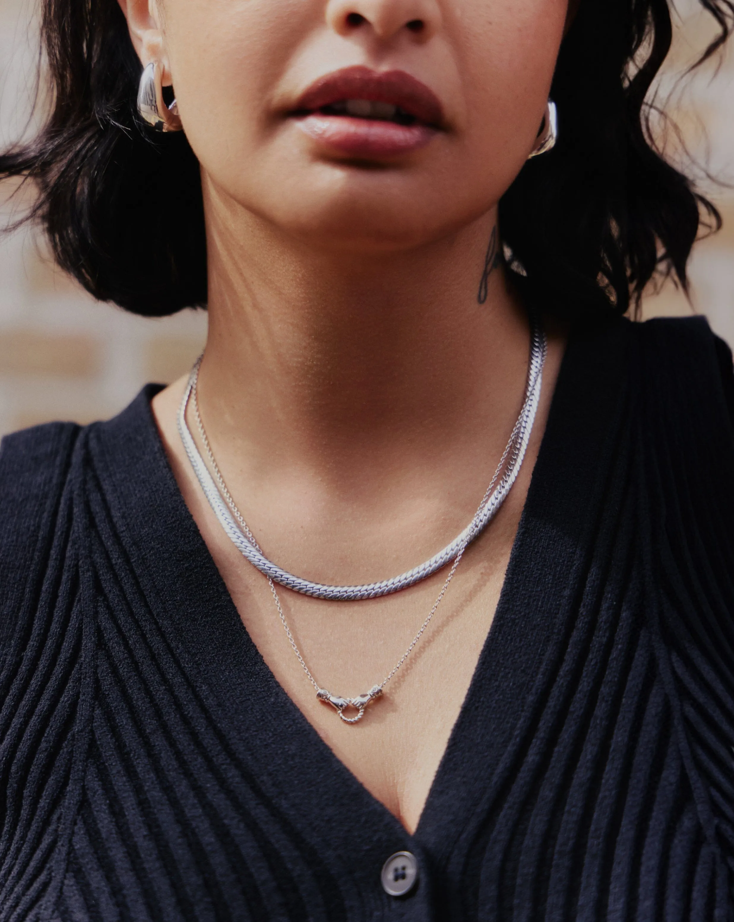 Flat Snake Chain Necklace | Rhodium Plated on Recycled Sterling Silver