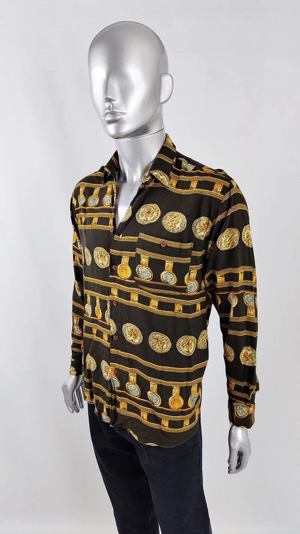 Fontelli Vintage Mens Dark Brown Baroque Print Shirt