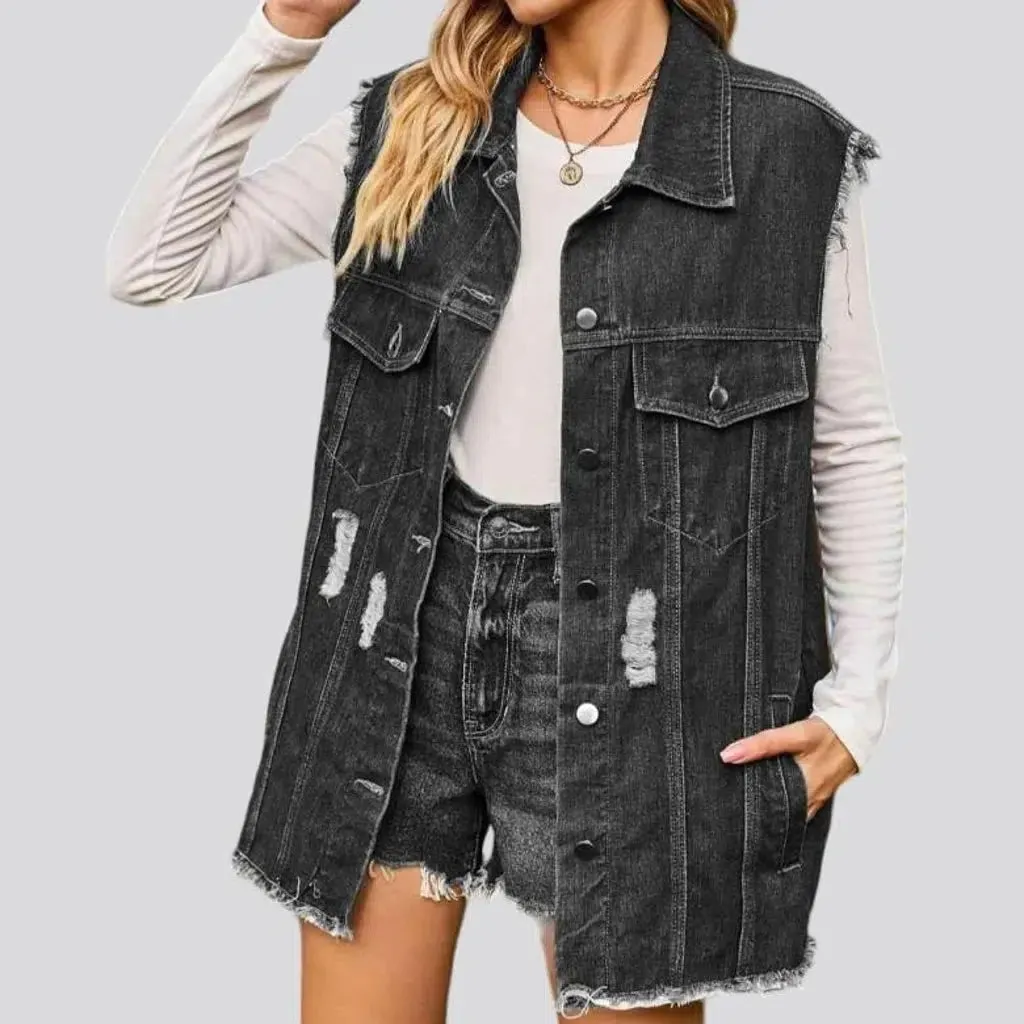 Grunge oversized jean vest for ladies