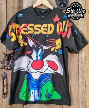 Looney Tunes Sylvester and Tweety Stressed Out - AOP all over print New Vintage Animation T shirt