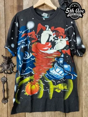 Looney Tunes Taz-Mania Space Jam - AOP all over print New Vintage Animation T shirt