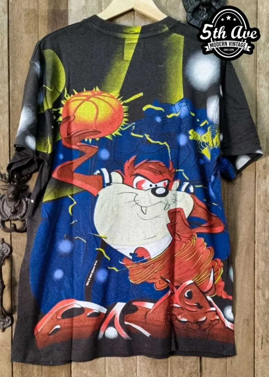 Looney Tunes Taz-Mania Space Jam - AOP all over print New Vintage Animation T shirt