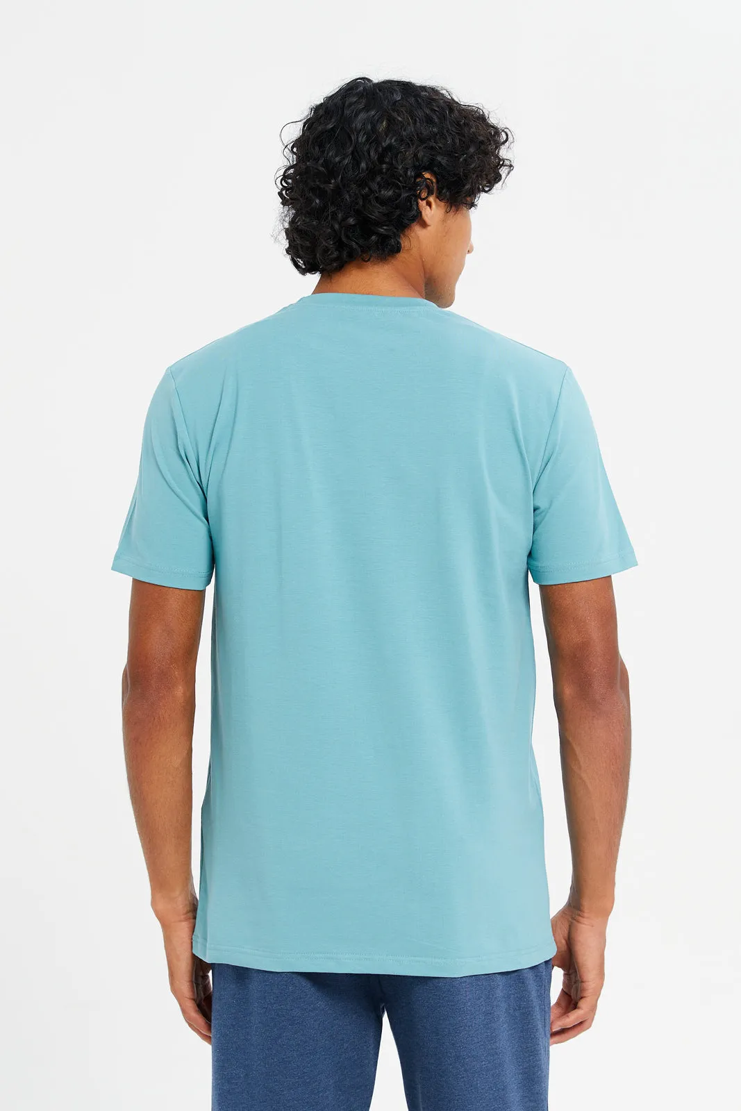 Men Blue Cotton Elastane Round New T-Shirt