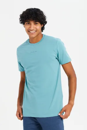 Men Blue Cotton Elastane Round New T-Shirt