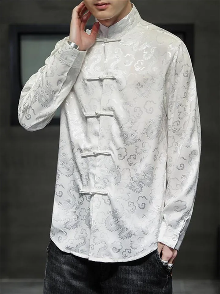 Men's Ancient Loong Cloud Print Retro Tang Suit Shirt