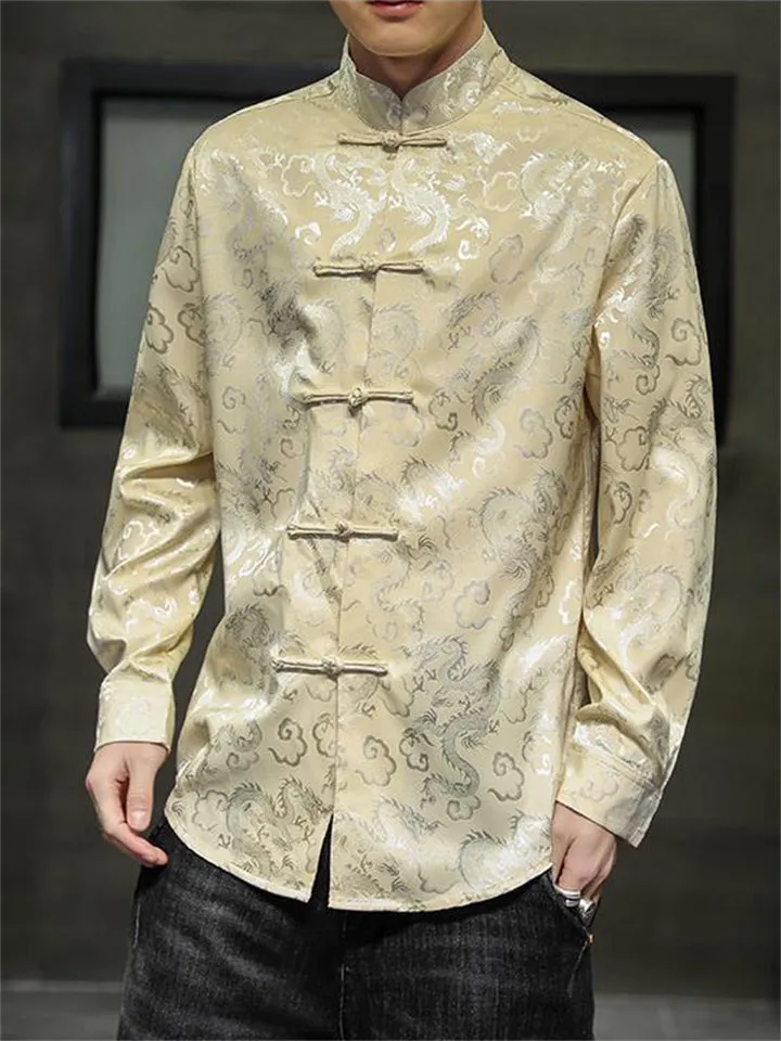 Men's Ancient Loong Cloud Print Retro Tang Suit Shirt