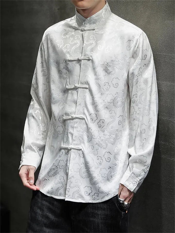 Men's Ancient Loong Cloud Print Retro Tang Suit Shirt