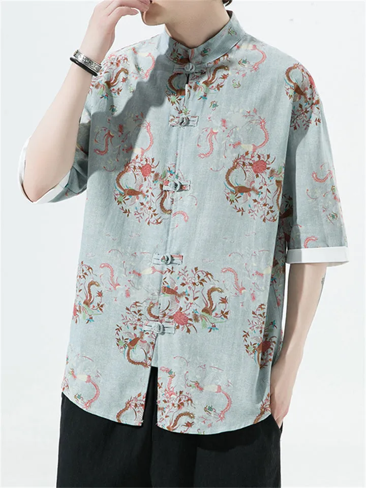 Men's Retro All-Over Dragon Print Tang Suit Summer Shirt