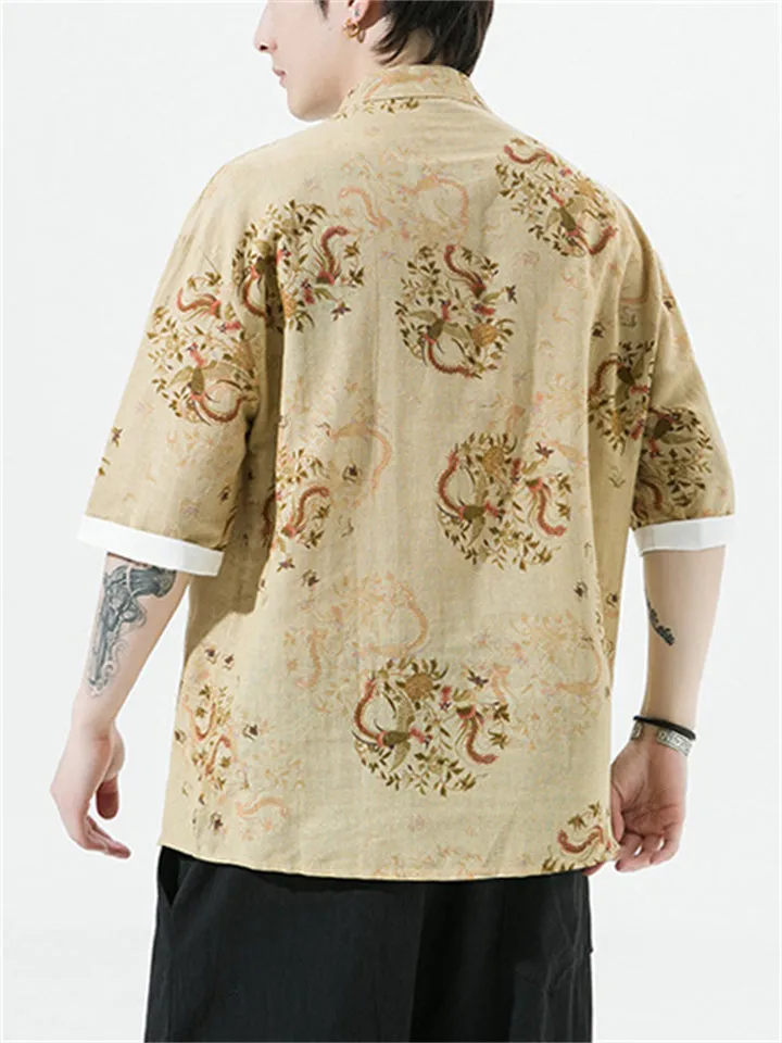 Men's Retro All-Over Dragon Print Tang Suit Summer Shirt