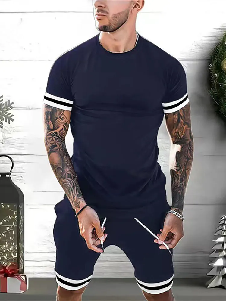 Men'S T-Shirt Shorts Two-Piece Sports Casual Youth Set