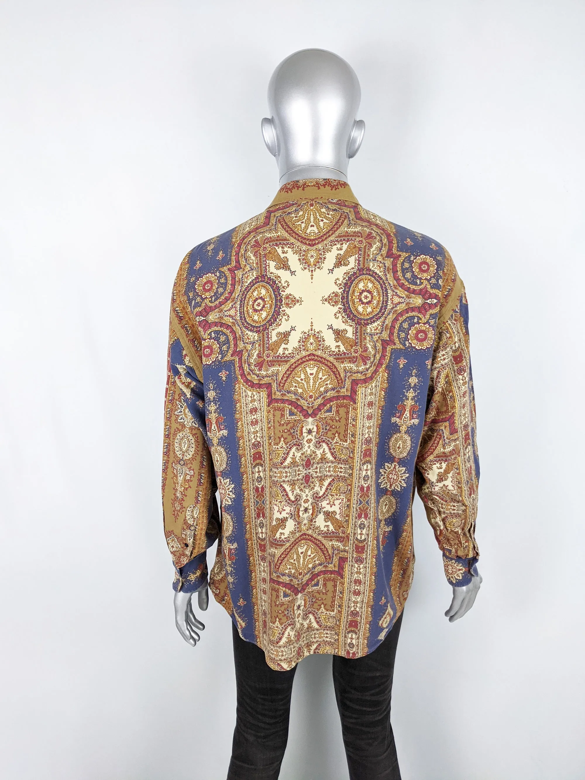 Mens Vintage Patterned Tapestry Print Long Sleeve Shirt, 1990s