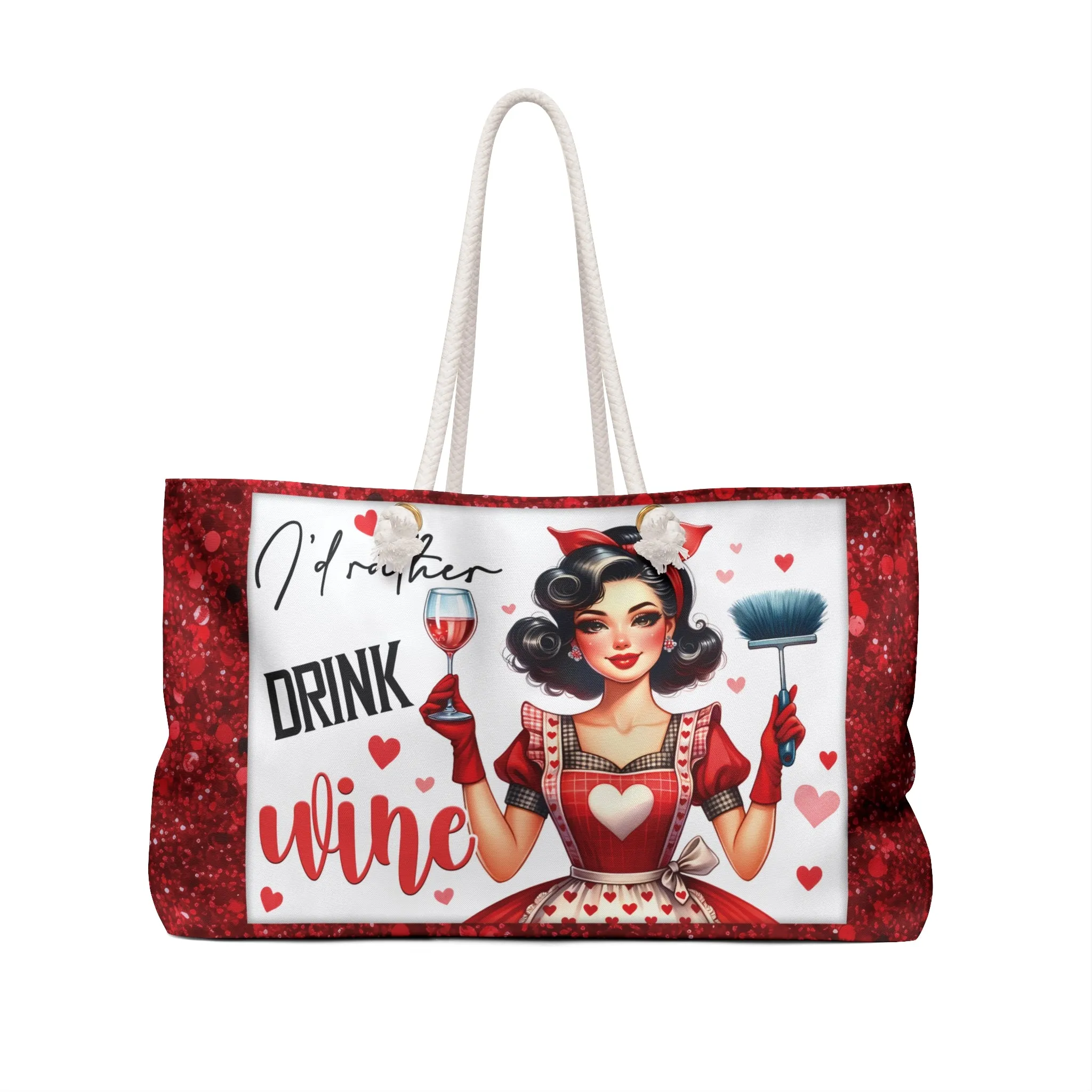 Personalised/Non-Personalised Weekender Bag, I'd Rather Drink Wine, Large Weekender Bag, Beach Bag, Book Bag